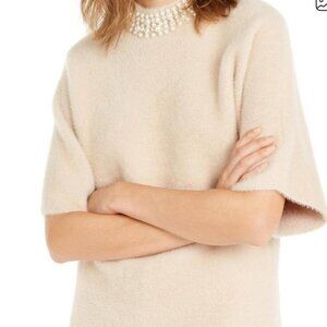 Alfani beige fuzzy mock pearl neck sweater NWT